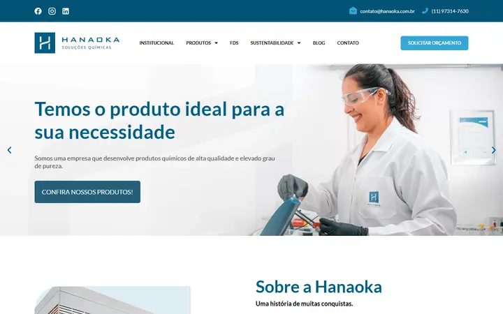 Site antigo da Hanaoka: carrossel com a frase Temos o produto ideal para a sua necessidade